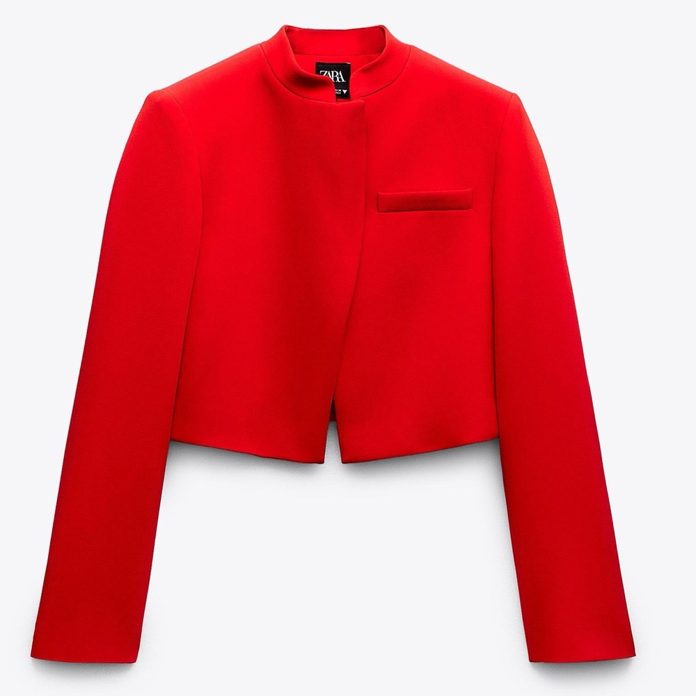 Zara Fitted Cropped Red Blazer US S